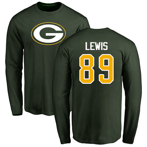 Men Green Bay Packers Green #89 Lewis Marcedes Name And Number Logo Nike NFL Long Sleeve T Shirt